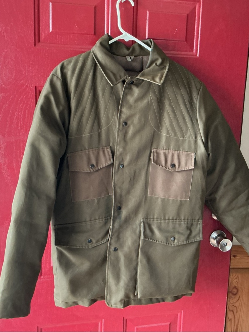 Source Unknown Olive Green Military Field Jacket with Brown Patch Pockets